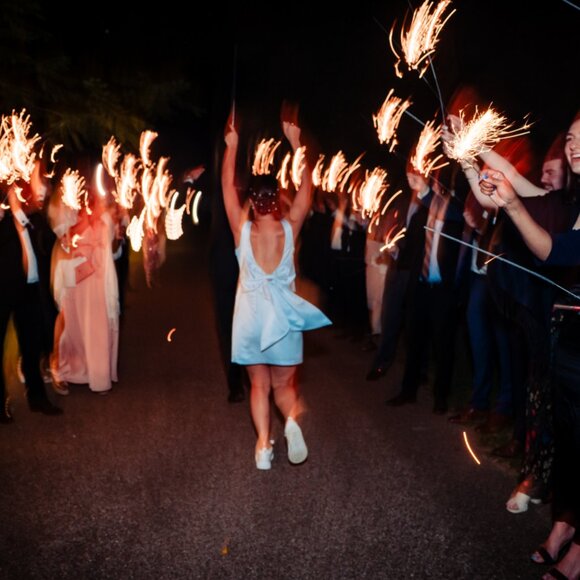 Satin Baby Blue Mini Dress with Open Back - Picture 5 of 5